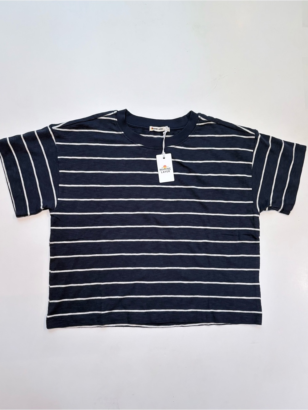 Marine Layer Vintage Slub Crop Tee Navy and White Striped